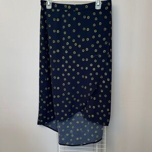 J. Crew Navy High-Low Wrap Skirt with Yellow Daisy Motif